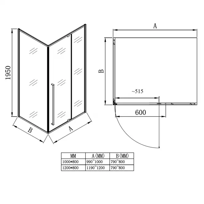 Zuhanykabin téglalap alakú Zen 100x80x195 króm,4