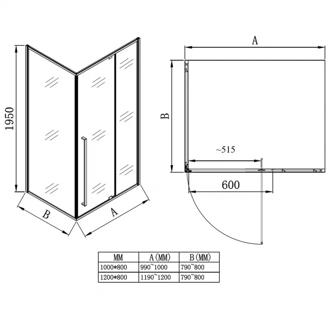 Zuhanykabin téglalap alakú Zen 120x80x195 black