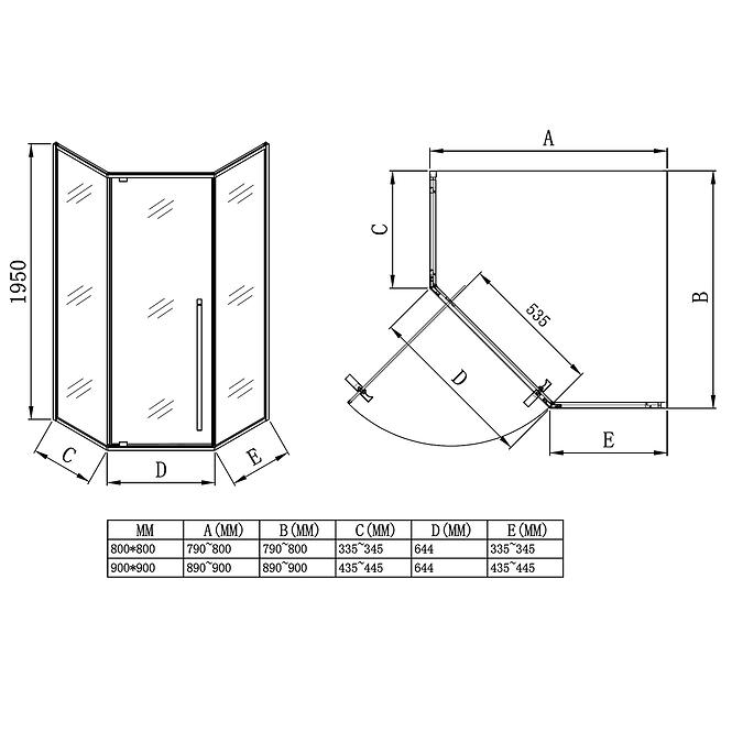 Zuhanykabin ötszögletű Light 80x80x195 black,5