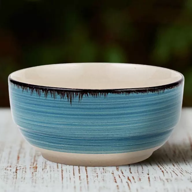 Kerámia tál "Lines faded blue" gabonapelyhekhez, 14 cm,3