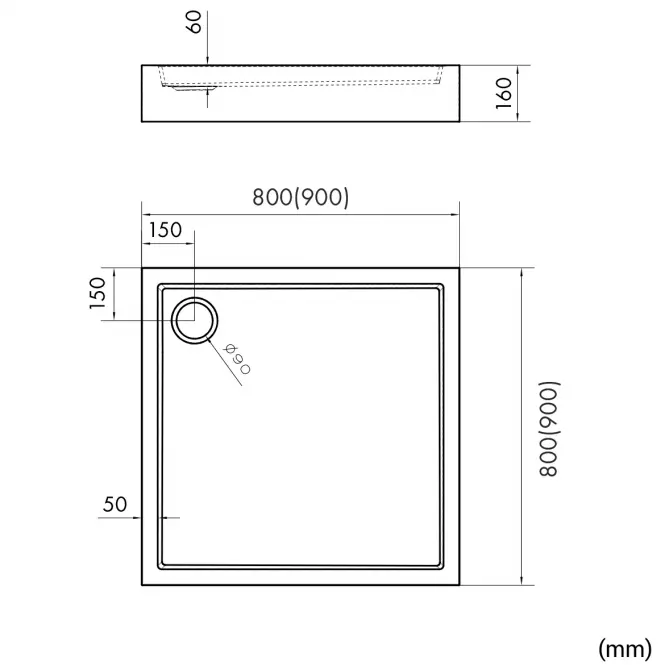 Négyzet alakú zuhanytálca Astrix 90x90x16 fekete struktúra AQM4731CST,2