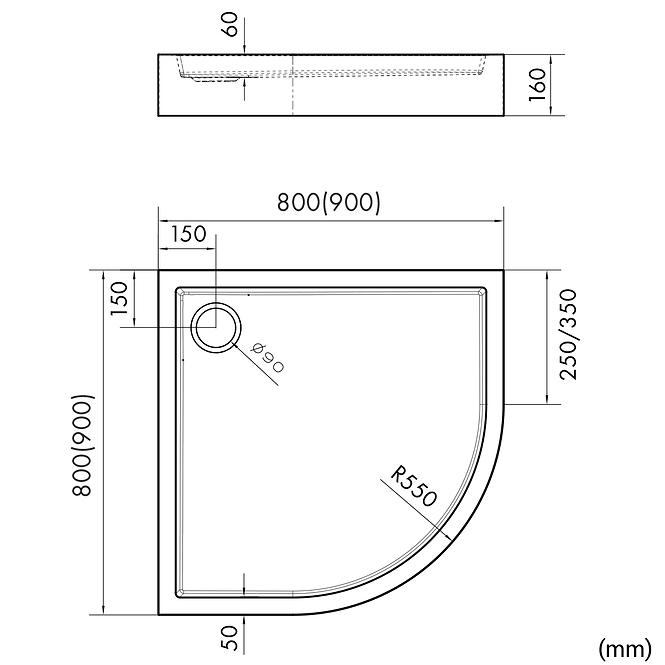 Félkör alakú zuhanytálca Astrix 80x80x16 fekete struktúra AQM4733CST