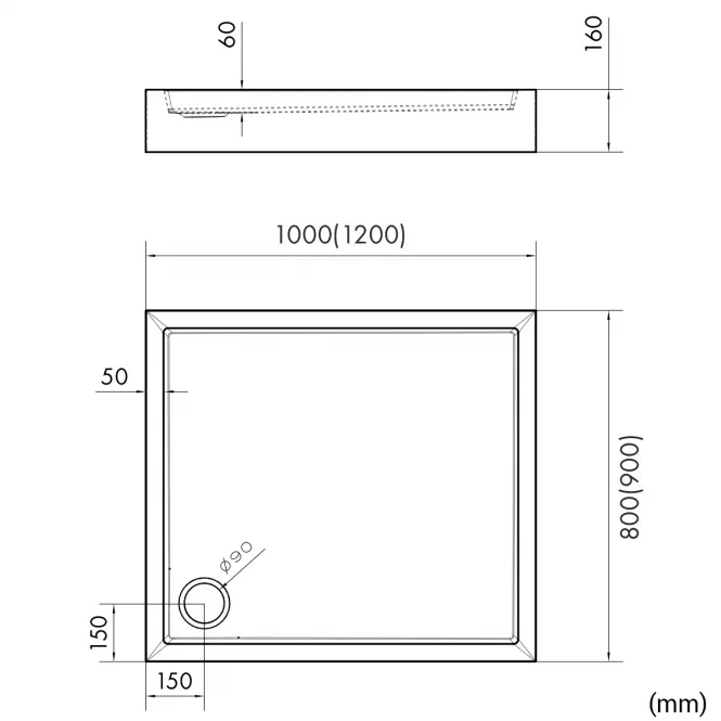 Téglalap alakú zuhanytálca Astrix 90x120x16 fekete struktúra AQM4747CST