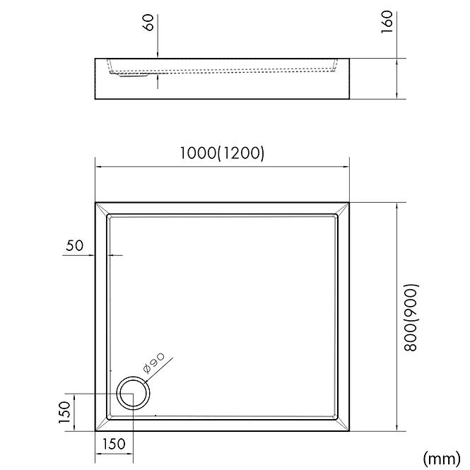 Téglalap alakú zuhanytálca Astrix 90x120x16 fekete struktúra AQM4747CST