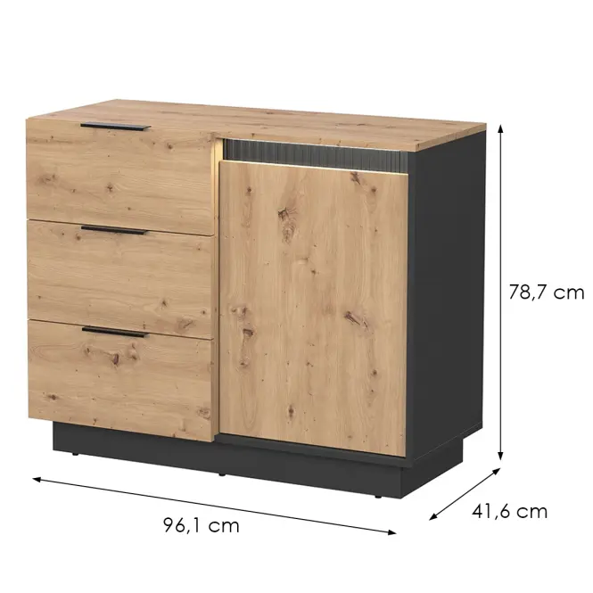 Komód 1d3s Sierro  tölgy Artisan/Fekete,2