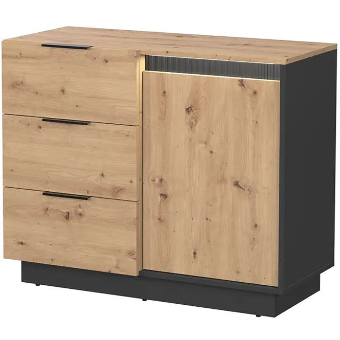 Komód 1d3s Sierro  tölgy Artisan/Fekete,3
