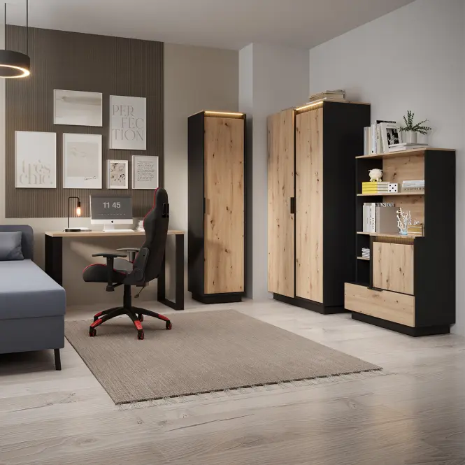 Komód 1d3s Sierro  tölgy Artisan/Fekete,5