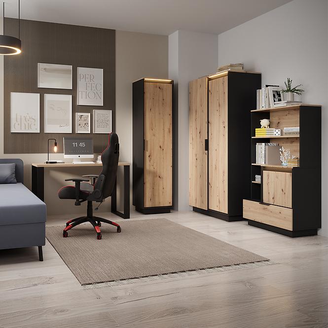 Komód 1d3s Sierro  tölgy Artisan/Fekete,5
