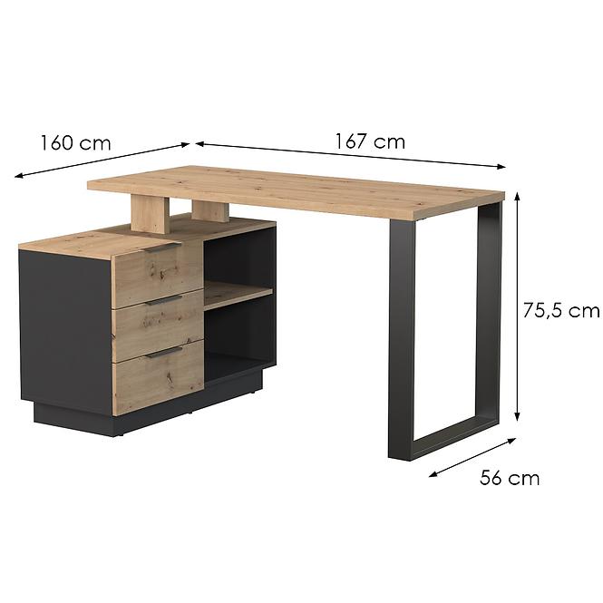 Íróasztal Sierro 3s tölgy Artisan/Fekete