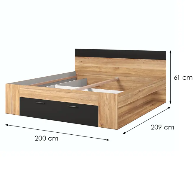 Ágy 180/200 Beta 92 tölgy Mauvella/fekete