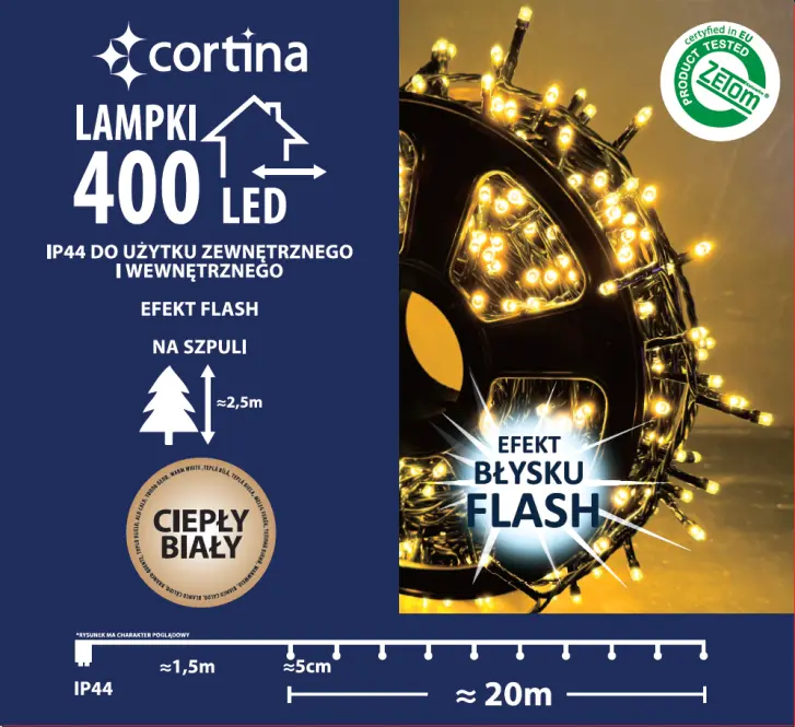 Karácsonyi fények 2/20/fle ww + cw  LED 400l zew. Tran + flash