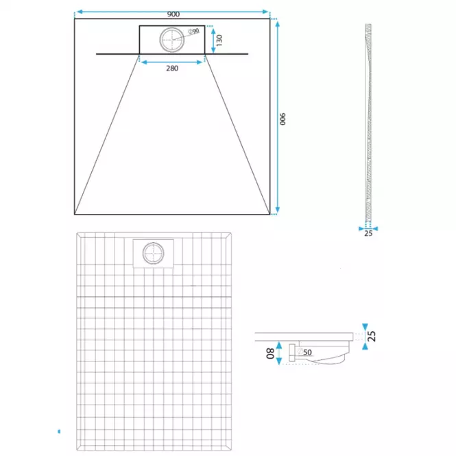 Négyzet alakú zuhanytálca Bazalt Grey 90x90x2,5 Rea K4105,4