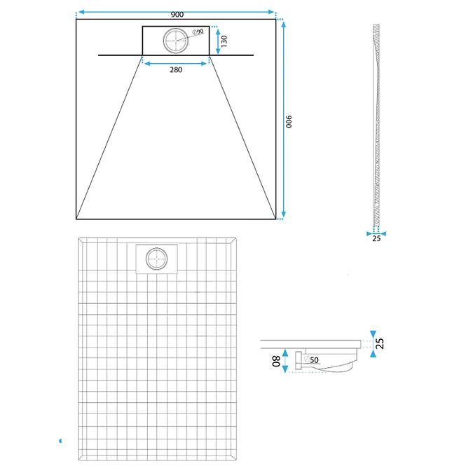 Négyzet alakú zuhanytálca Bazalt Grey 90x90x2,5 Rea K4105 ,4