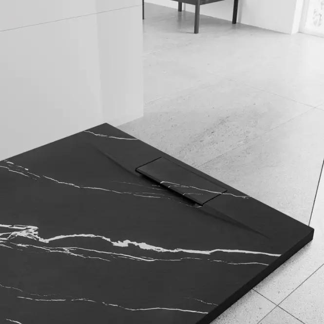 Négyzet alakú zuhanytálca Magnum Carrara Black 90x90x2,5 Rea K7003