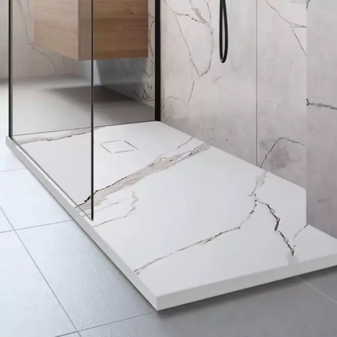 Téglalap alakú zuhanytálca Magnum Carrara White 80x100x2,5 Rea K7004,10