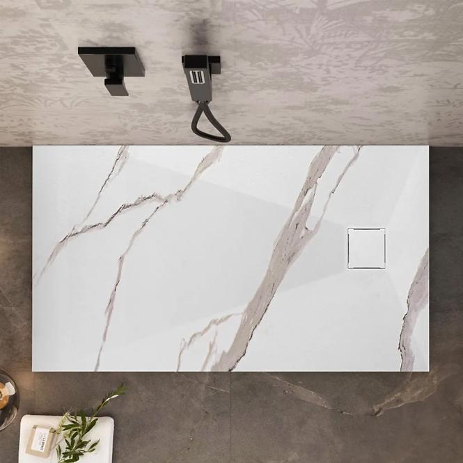 Téglalap alakú zuhanytálca Magnum Carrara White 80x100x2,5 Rea K7004