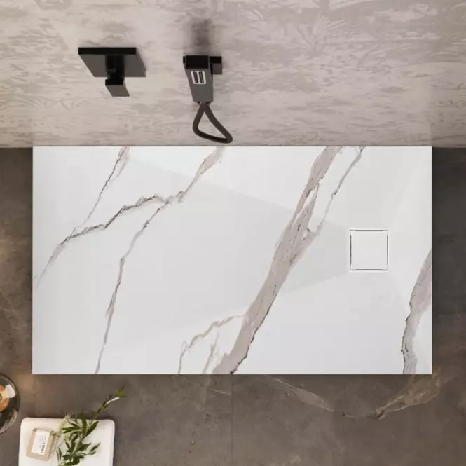 Téglalap alakú zuhanytálca Magnum Carrara White 80x100x2,5 Rea K7004,5
