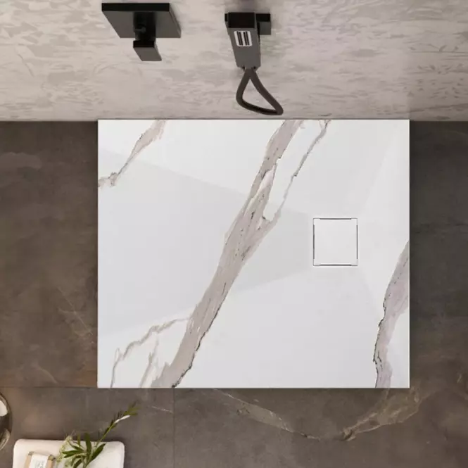 Téglalap alakú zuhanytálca Magnum Carrara White 80x100x2,5 Rea K7004