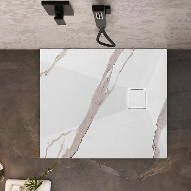 Téglalap alakú zuhanytálca Magnum Carrara White 80x100x2,5 Rea K7004