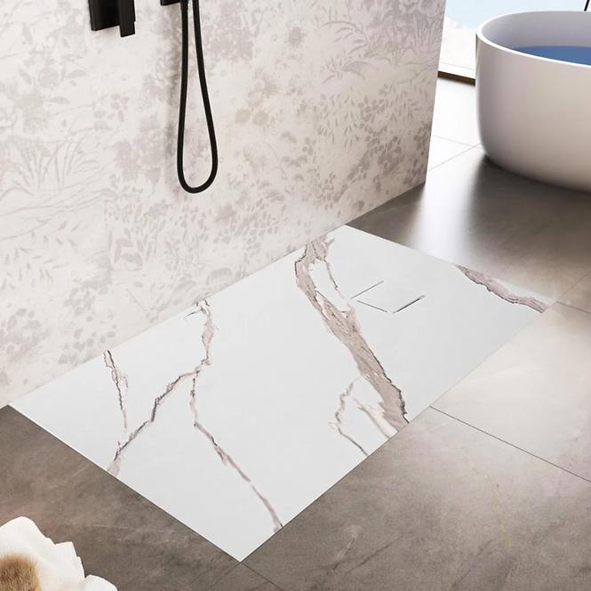 Téglalap alakú zuhanytálca Magnum Carrara White 80x100x2,5 Rea K7004