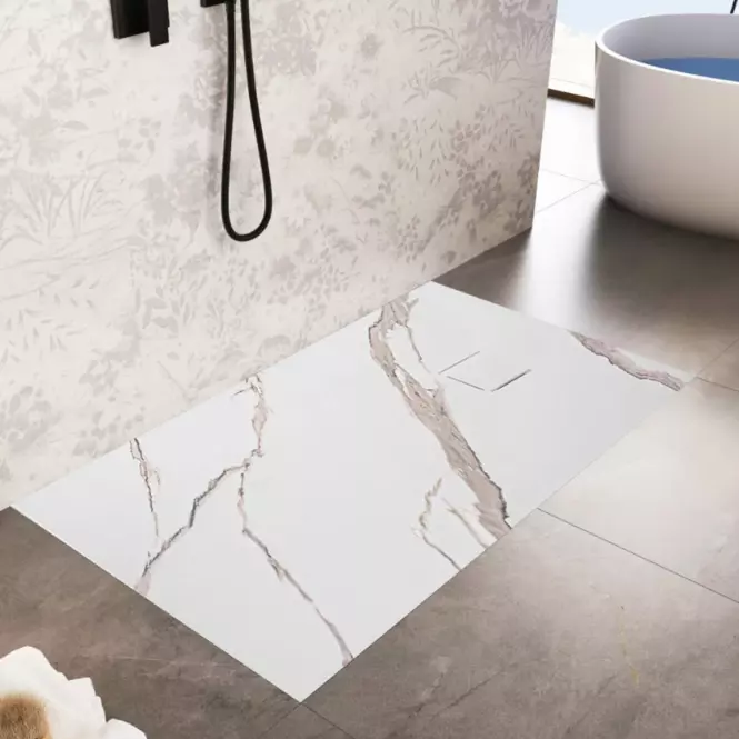 Téglalap alakú zuhanytálca Magnum Carrara White 80x100x2,5 Rea K7004,8