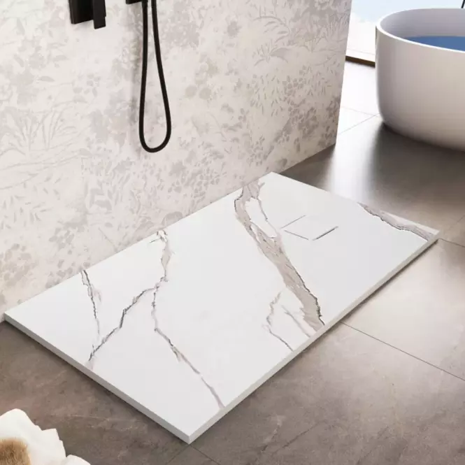 Téglalap alakú zuhanytálca Magnum Carrara White 80x100x2,5 Rea K7004