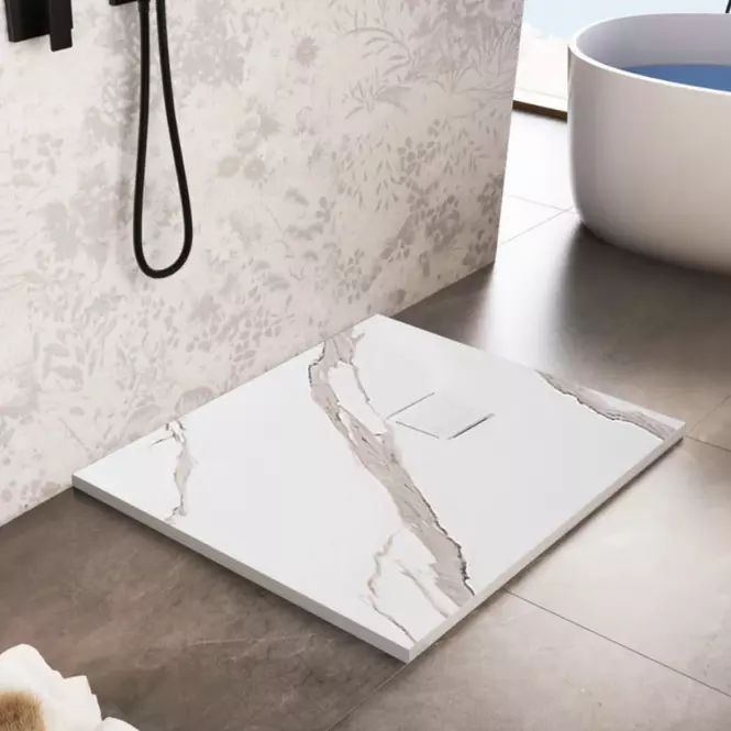 Négyzet alakú zuhanytálca Magnum Carrara White 90x90x2,5 Rea K7005
