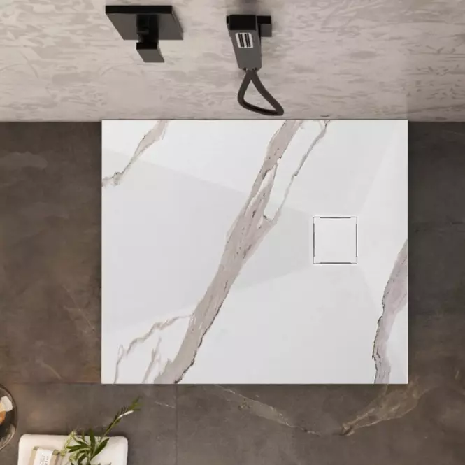 Négyzet alakú zuhanytálca Magnum Carrara White 90x90x2,5 Rea K7005