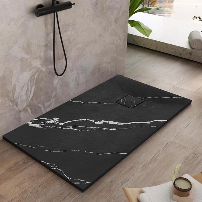 Téglalap alakú zuhanytálca Magnum Carrara Black 80x100x2,5 Rea K7007