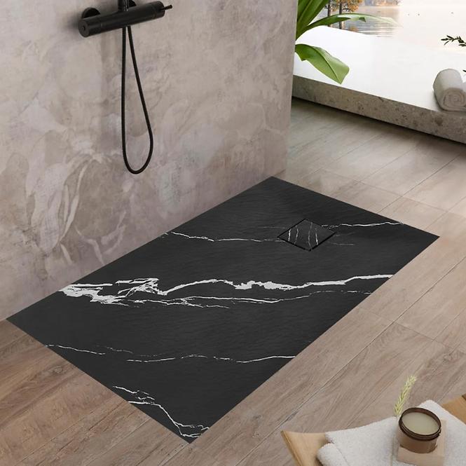 Téglalap alakú zuhanytálca Magnum Carrara Black 80x100x2,5 Rea K7007