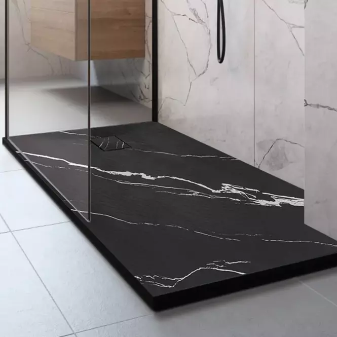 Téglalap alakú zuhanytálca Magnum Carrara Black 80x100x2,5 Rea K7007,7