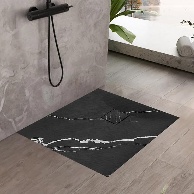 Négyzet alakú zuhanytálca Magnum Carrara Black 90x90x2,5 Rea K7008,4