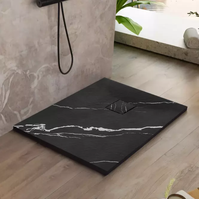 Négyzet alakú zuhanytálca Magnum Carrara Black 90x90x2,5 Rea K7008