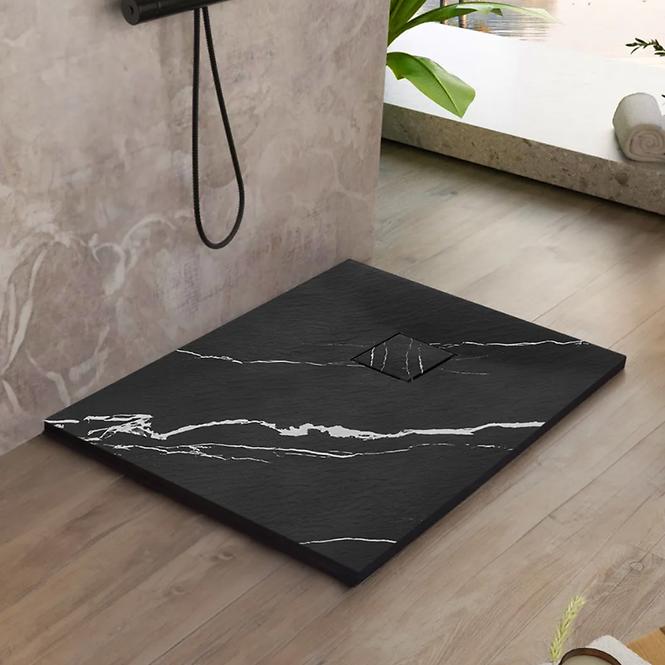Négyzet alakú zuhanytálca Magnum Carrara Black 90x90x2,5 Rea K7008,5