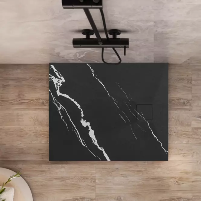 Négyzet alakú zuhanytálca Magnum Carrara Black 90x90x2,5 Rea K7008