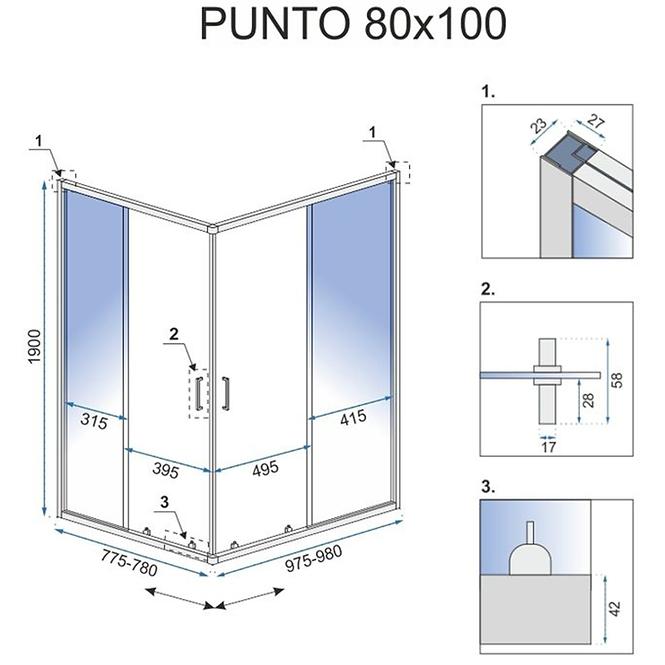 Zuhanykabin Punto Gold 80x100 Rea-K6442