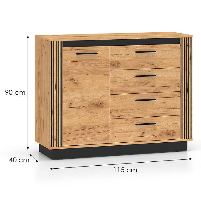 Komód Urso 07 Tölgy Craft Aranysárga/Fekete,3
