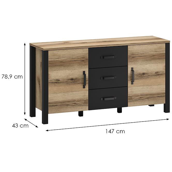 Komód 2d3s Derby E Light + Black,2