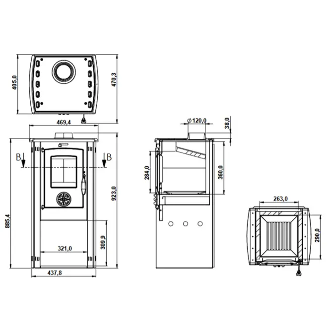 Acél Kályha Space R+ 3,9 kW,3