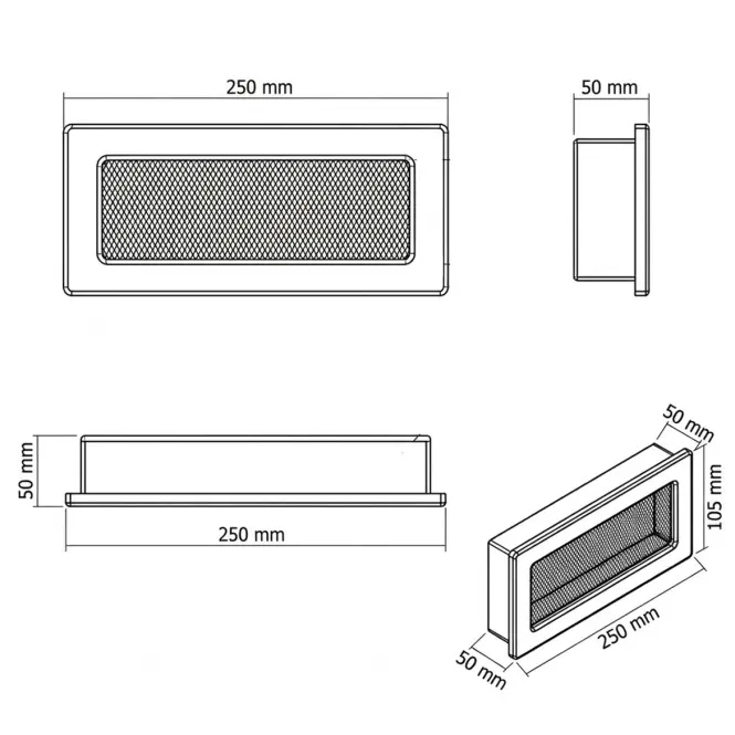 Kéményrács fehér redőnyök nélkül 10.5X25 4F11250W,3