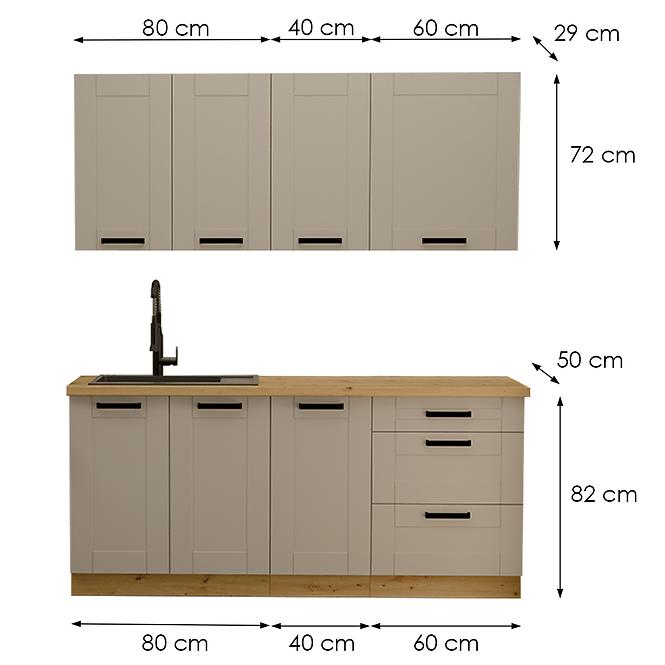 Konyhabútor Luna Claygrey/Artisan 180cm  konyhai munkalap nélkül 