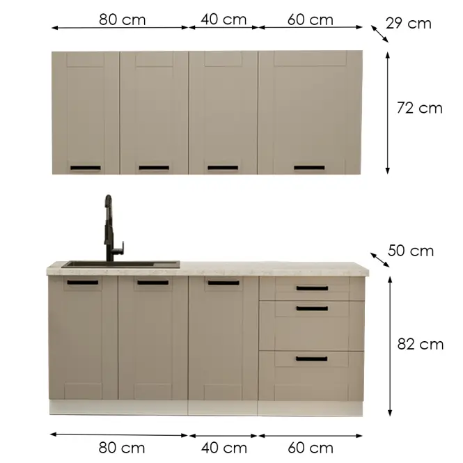 Konyhabútor Luna Claygrey/Fehér 180cm  konyhai munkalap nélkül