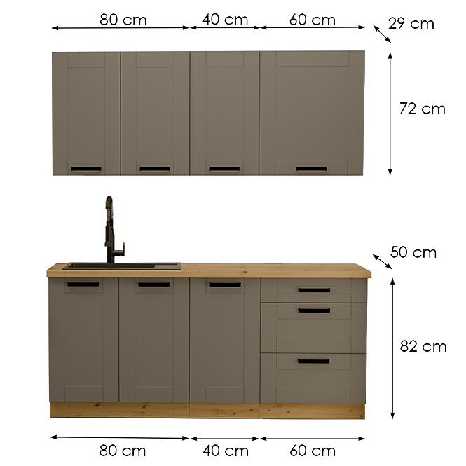 Konyhabútor Luna Dustgrey/Artisan 180cm  konyhai munkalap nélkül 