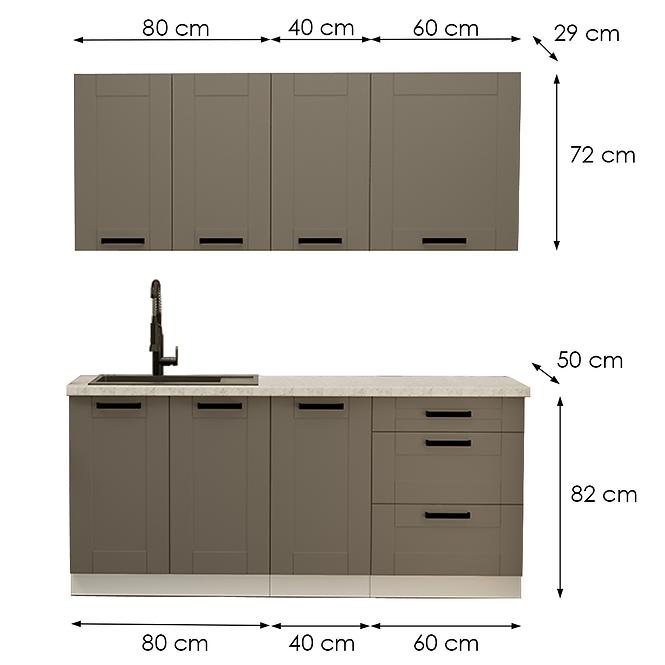 Konyhabútor Luna Dustgrey/Fehér 180cm  konyhai munkalap nélkül 