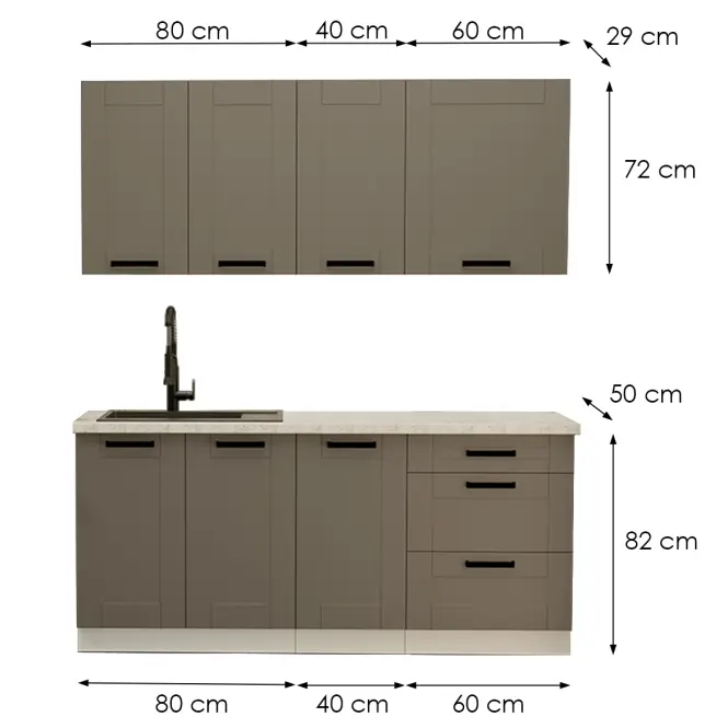 Konyhabútor Luna Dustgrey/Fehér 180cm  konyhai munkalap nélkül