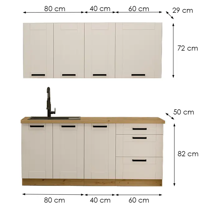 Konyhabútor Luna Fehér/Artisan 180cm  konyhai munkalap nélkül