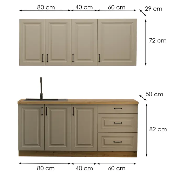 Konyhabútor Stilo Claygrey/Artisan 180cm  konyhai munkalap nélkül