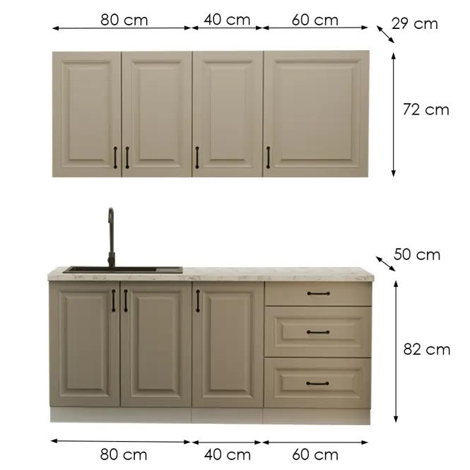 Konyhabútor Stilo Claygrey/Fehér 180cm  konyhai munkalap nélkül