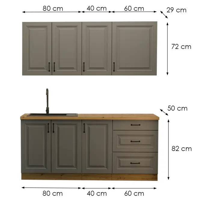 Konyhabútor Stilo Dustgrey/Artisan 180cm  konyhai munkalap nélkül
