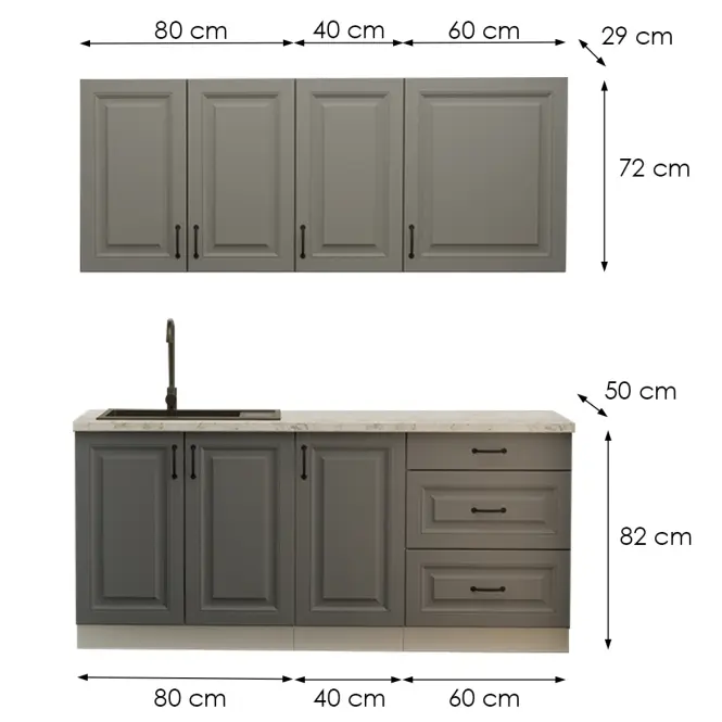 Konyhabútor Stilo Dustgrey/Fehér 180cm  konyhai munkalap nélkül